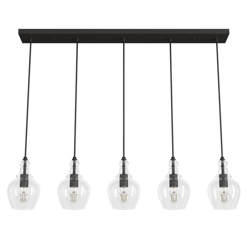 Maple Park Noble Bronze Linear Cluster Pendant with Clear Glass Shades