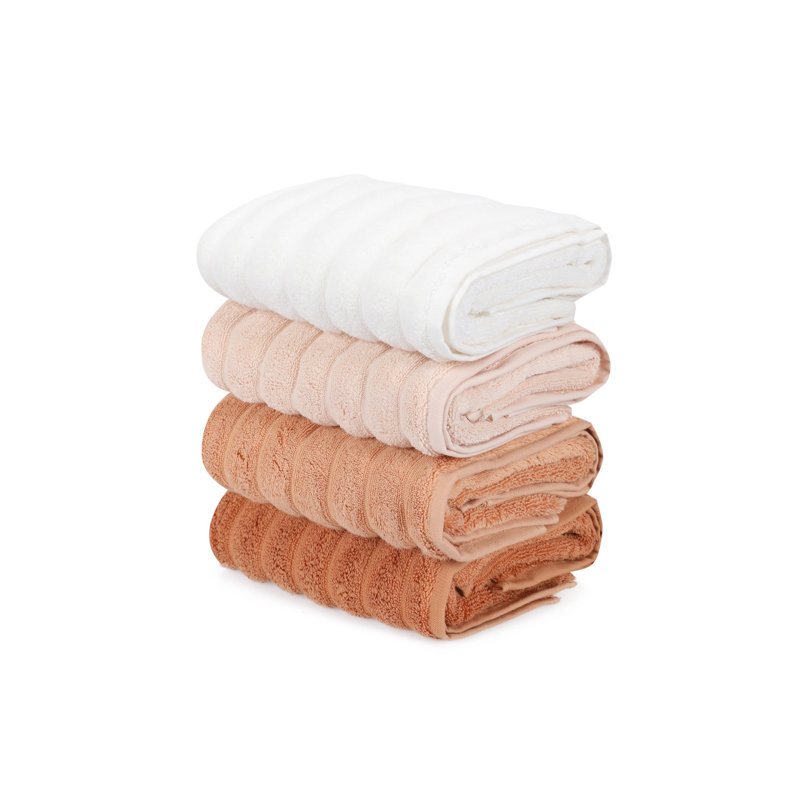 Ensemble de 4 serviettes 100% coton Beraldo, Moutarde / crème / pêche