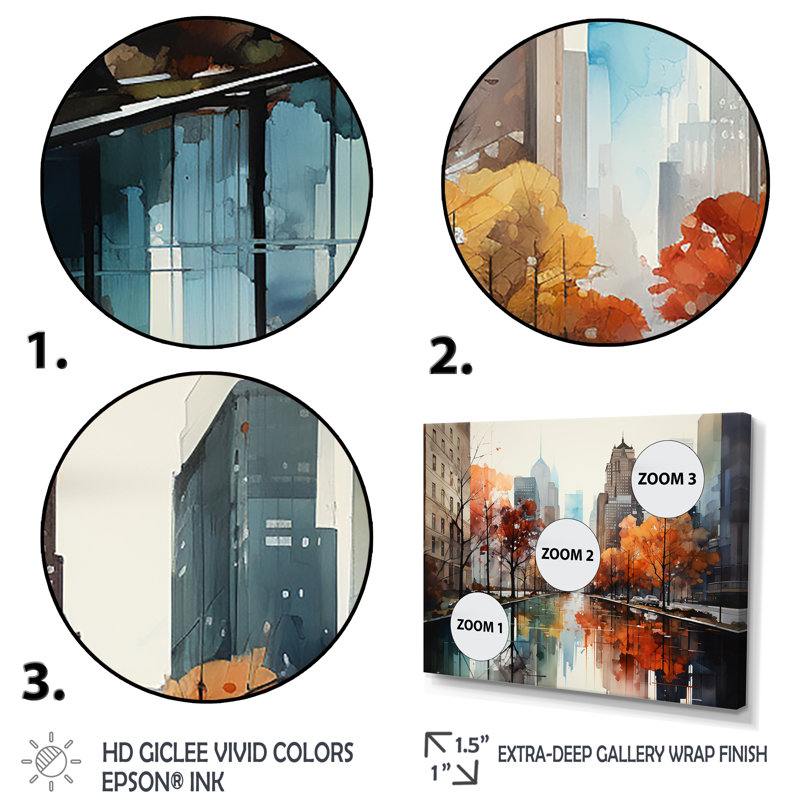 Automne, brise de New York 1 - impressions sur toile New York, Cadre flottant doré, H 12 po x l 20 po x P 1 po