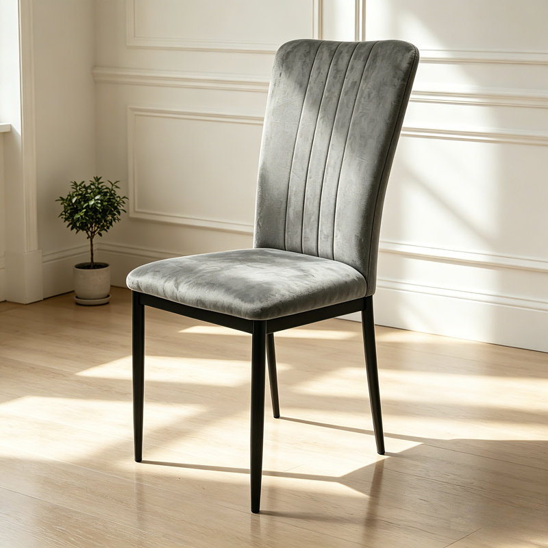 Dark Gray Velvet Dining Chairs With Long Back, Set Of 4, Dark Gray