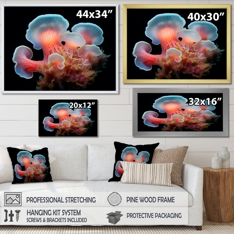 Récif corail et anémone noire - salon d'art mural plage et océan, Cadre simple noir, H 12 po x l 20 po x P 1 po