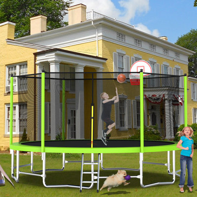 16' Round Backyard Trampoline With Safety Enclosure