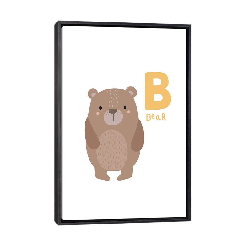 Animal Alphabet B - impression d'art graphique, H 26 po x l 18 po x 1,5 po, Toile avec cadre noir patiné, Pas de tapis