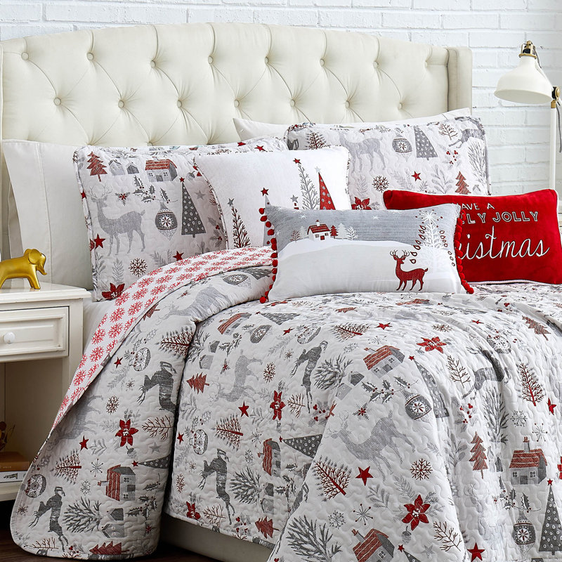 Ensemble de courtepointe réversible en microfibre Holly Jolly, Courtepointe simple et 3 pièces supplémentaires
