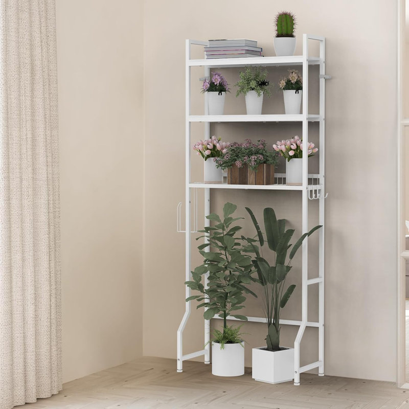 Rangement au-dessus de la toilette Organisateur de salle de bain à 3 niveaux au-dessus de la toilette Support en bois autoportant au-dessus de la toilette avec 4 crochets Noir au-dessus de la toilette pour les toilettes et les toilettes