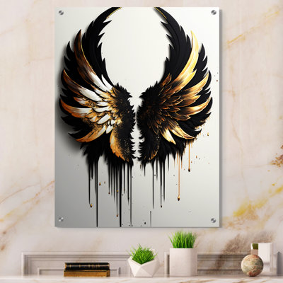 Black Silver And Gold Angel Wings III - Wings Angel Acrylic Wall Art Decor