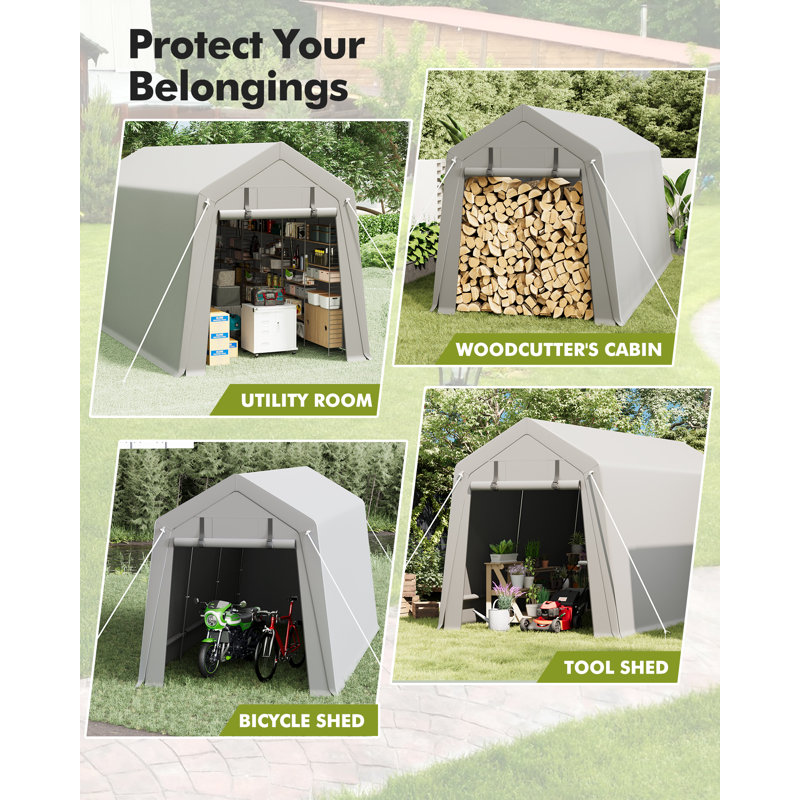 Heavy Duty Outdoor Storage Outdoor Storage Tent – Waterproof & UV-Resistant Garage Shelter with Roll-Up Zipper Doors – Portable Carport for Motorcycle, ATV, Bike, Firewood – Grey, 10x15FT