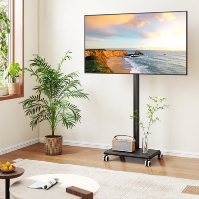 Meuble télé sur roulettes avec base en bois pour téléviseur de 27 à 55 po