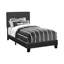 Lit simple à profil bas Foxa, tête de lit capitonnée à boutons, boucle noire-117056083-117056084