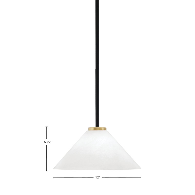Mini-luminaire suspendu 1 lumière Amarmula, noir mat et laiton vieilli, verre marbré blanc 12 po, Blanc