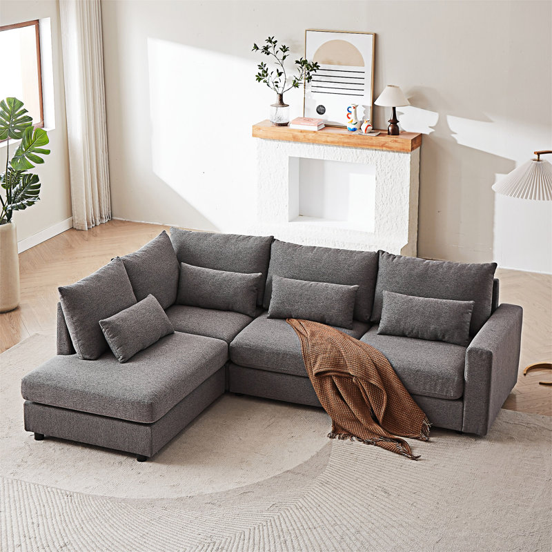 Canapé convertible avec coussins, Tissu gris