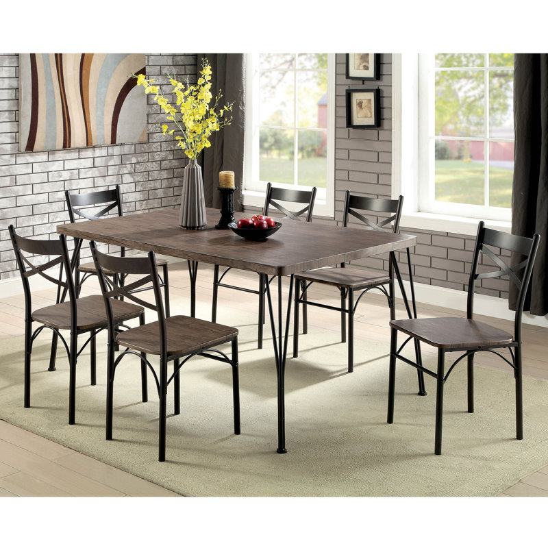 Ensemble de salle à manger Apollonia, Naturel/bronze foncé, 7 pièces : 1 table, 6 chaises