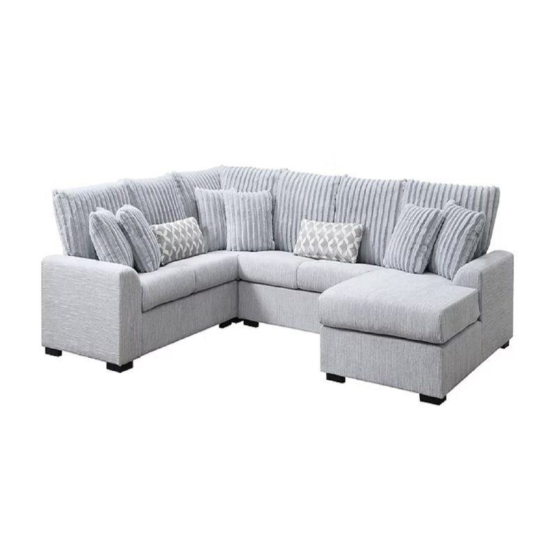 Canapé modulaire 4 pièces avec méridienne en tissu Runcorn, Tissu gris