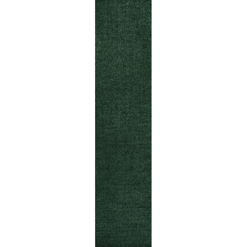 Asahi Solid Low-Pile Emerald Rug, Runner 2' x 10'