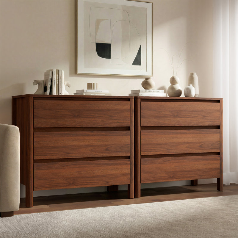 mixed material 3 drawer dresser medium brown 31.4