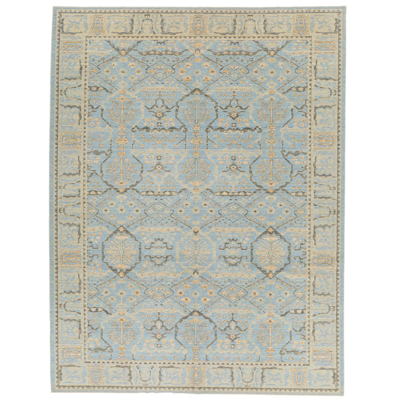 Tapis turc bleu clair et beige 9 x 12