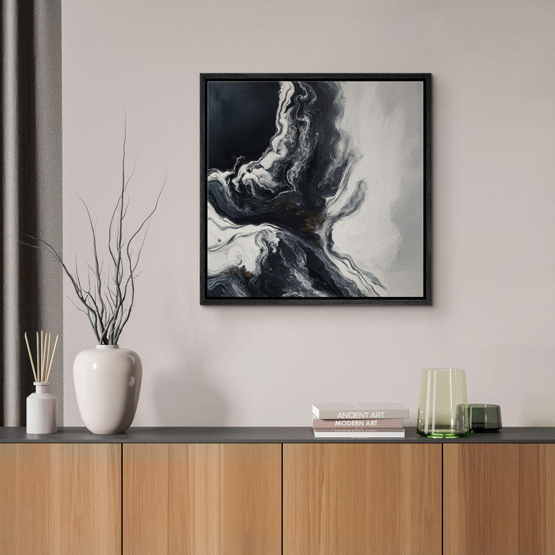 Reproduction d'art encadrée sur toile pour décor moderne neutre, H 16 po x l 16 po, Noir