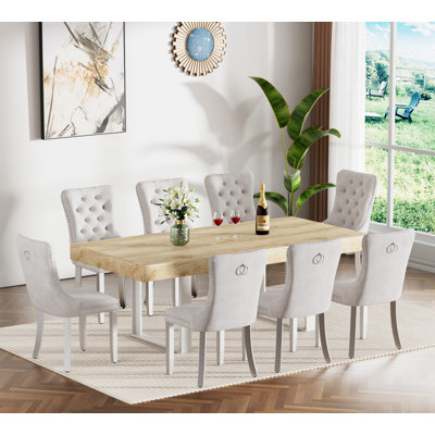63" -78" Extendable Dining Table Set, Retro Rustic Dining Room Table & Velvet Dining Chairs, Rectangle Kitchen Dining Table and Chairs Set, Modern Din
