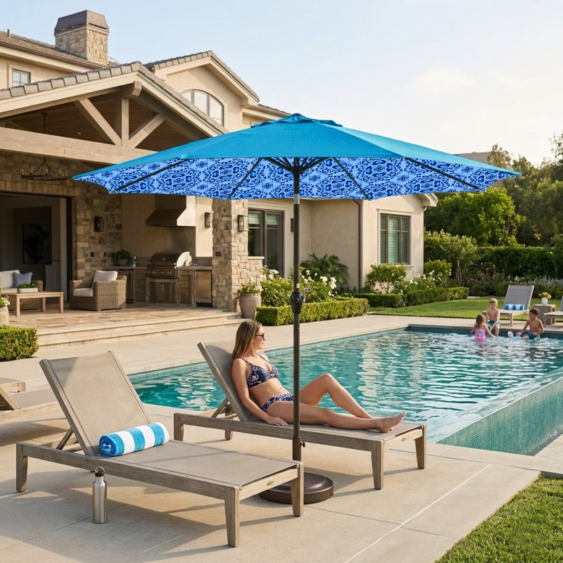 Parasol de patio avec auvent de glace, abri de jardin, de terrasse et de piscine, Bleu marine / bleu glace