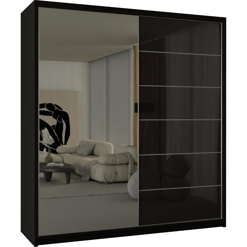 Calvero 2 Door Manufactured Wood Wardrobe, Black, 200cm H x 180cm W x 62cm D