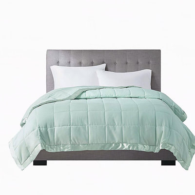 Lightweight Down Alternative Blanket with Satin Trim Seafoam Full/Queen