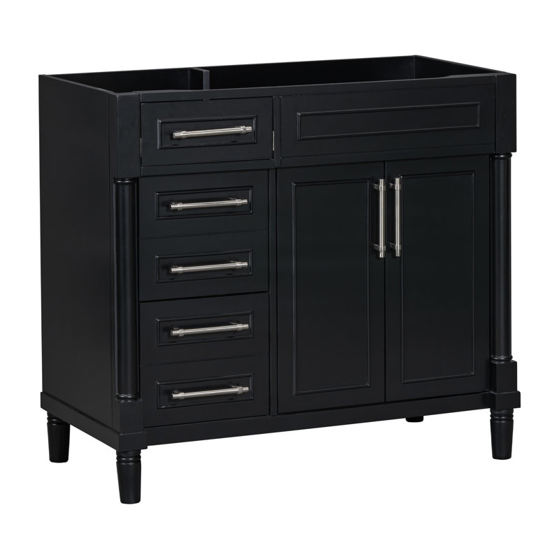 Meuble-lavabo de style moderne de 36 po en bois massif avec combinaison de tiroirs fonctionnels et de tiroirs intérieurs spacieux et pratiques