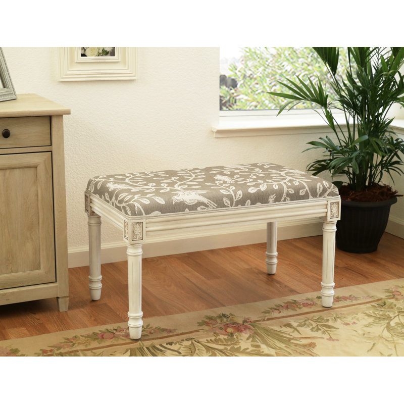 Linen Blend Upholstered Bench, Taupe