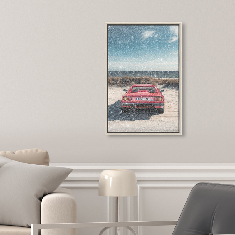 Surftime Car Canvas Transportation Print by Oliver Gal, 16"H x 11"W, Silver Frame