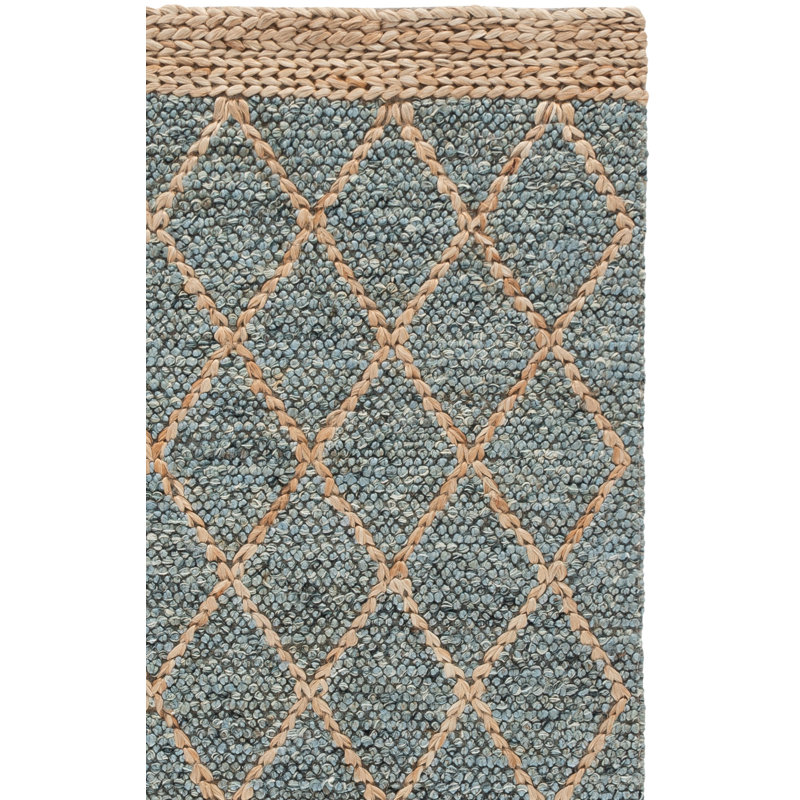 Keyren Natural Fiber Flat Weave Jute/Cotton/Wool Geometric Rug in Blue/Brown, Runner 2'3" x 9"