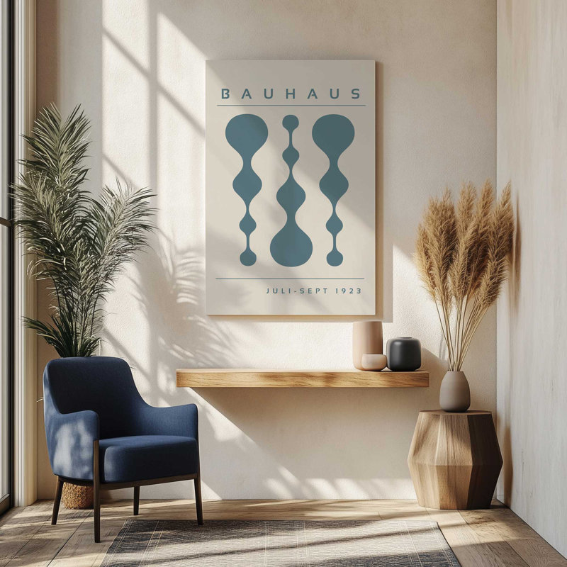 «Midnight Retro Bauhaus», reproduction sur toile encadrée, H 18,75 po x l 12,75 po, Bleu tempête, Toile tendue