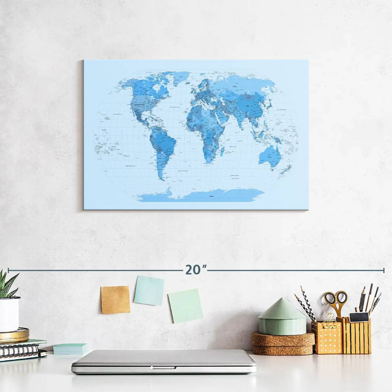 Aliaz World Map Blues, 8" H x 12" W