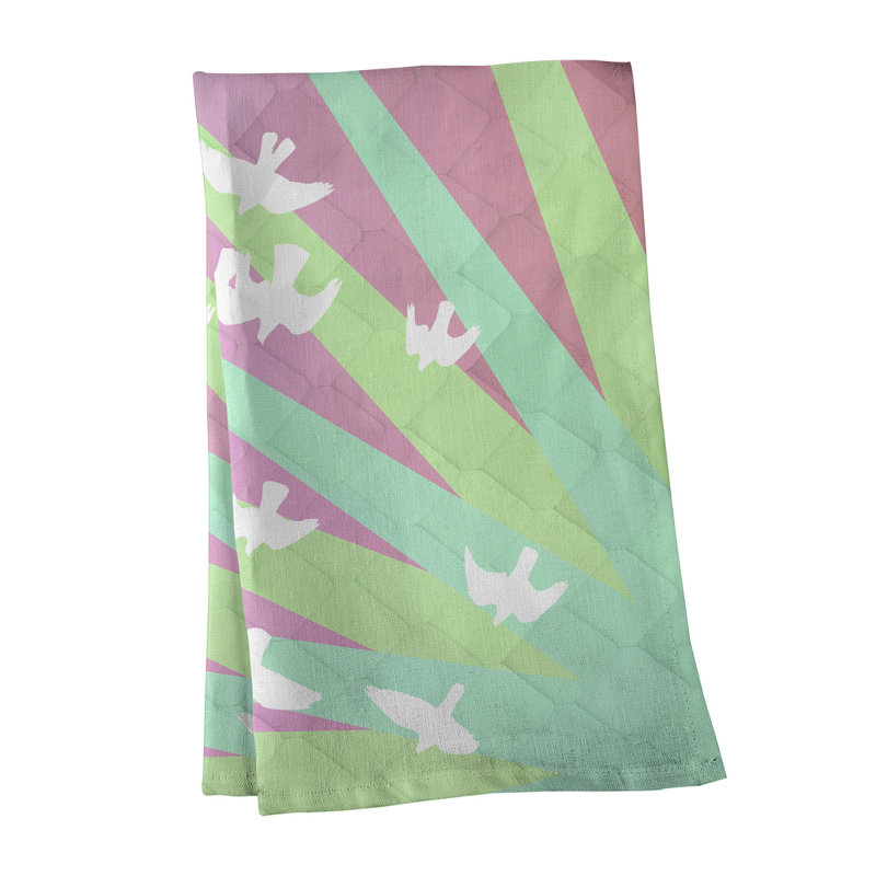 Tea Towel Kitchen Towel, Green/Pink, Cotton Twill