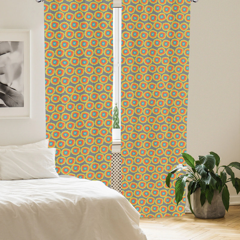 Colorful Floral Semi-Sheer Rod Pocket Curtain Panels, 28" x 63"
