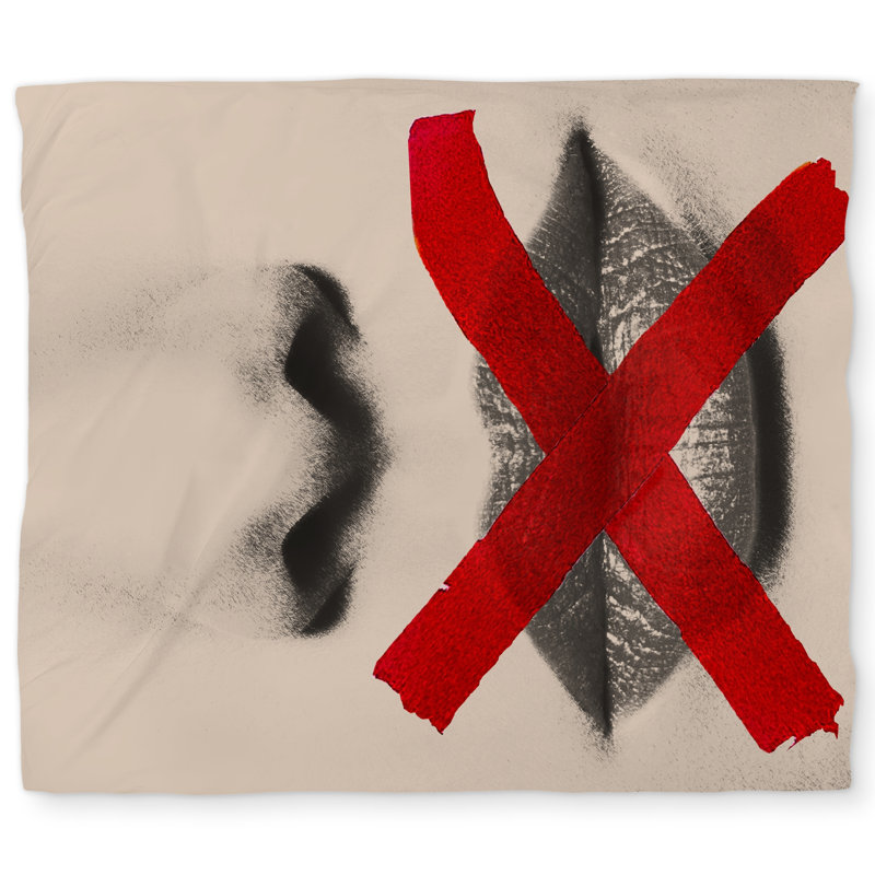 Grayscale Lips with Red X | Modern Figurative Duvet Cover