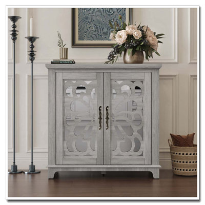 buffet avec 2 portes en miroir en acrylique et buffet avec rangement