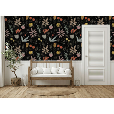 Chalkboard Garden Bliss Pastel Leaves Removable Wallpaper