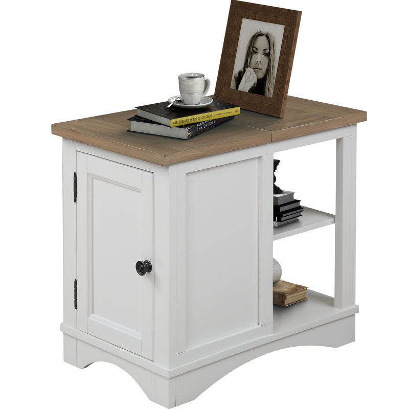 Table d'appoint Bankhead avec prises intégrées et ports USB, Plateau naturel patiné / base en coton