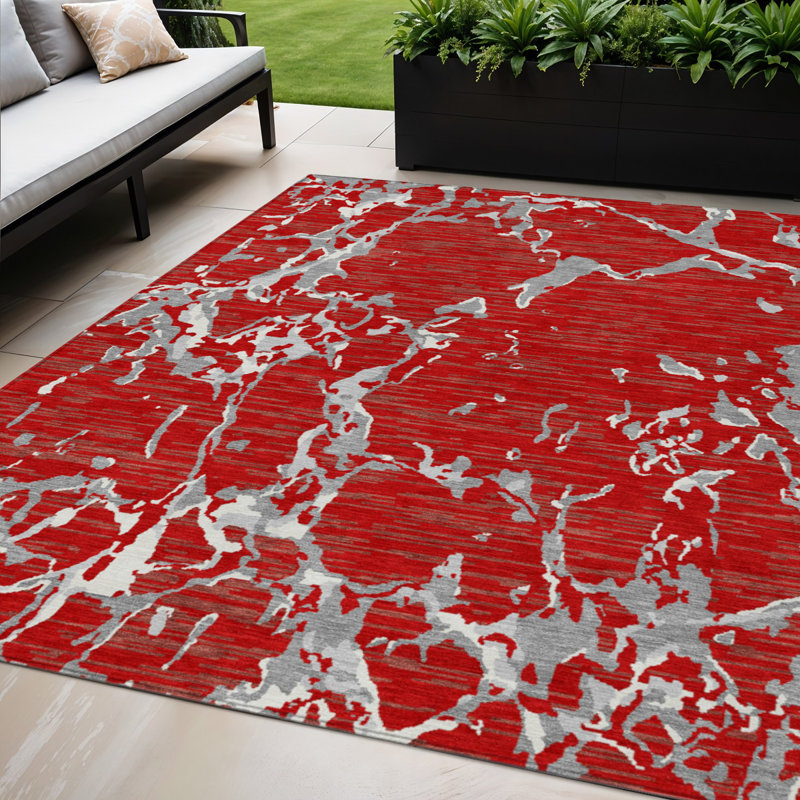 Tapis intérieur lavable rayé rouge 5 pi x 8 pi