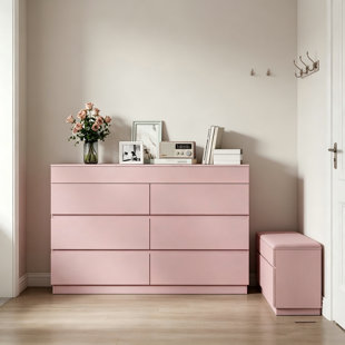 Commode 6 tiroirs avec miroir rabattable blanc