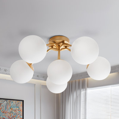 Lustre semi-encastré 22 pouces en verre givré 6 lumières