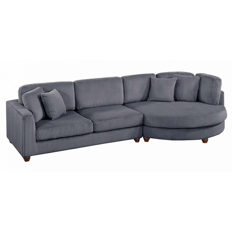 2pc Sectional Set with Pillows, Dark Gray Corduroy