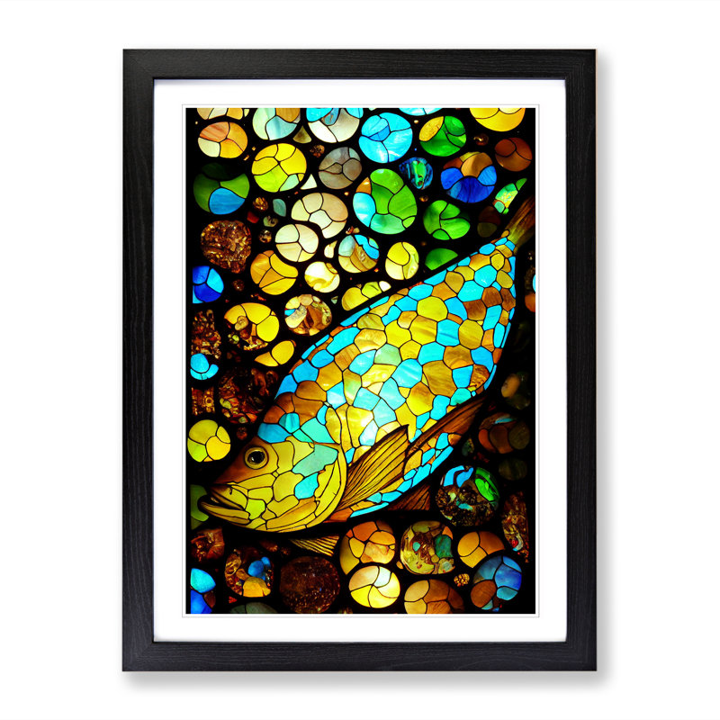 Altimari Fish Stained Glass - Picture Frame Print, Black, 64cm H x 46cm W