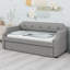 Lit de jour rembourré en bois avec couchette simple et détails cloutés-1209997571