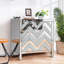 Armoire de rangement avec bordure miroir et design en forme de M - Argentée pour salon, salle à manger, entrée, cuisine, forme en verre, pour salle à manger