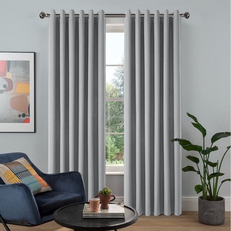 Luxurious A28 Linen Blackout Eyelet Curtains (Set of 2), Grey, 168cm Width x 183cm Drop