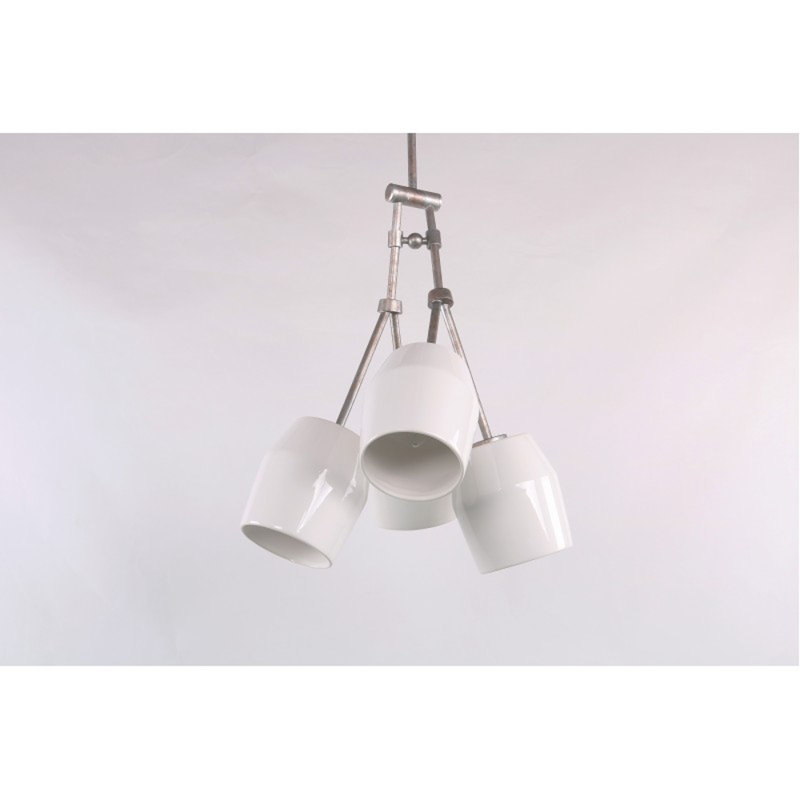 Lustre suspendu en laiton clair à intensité variable, Nickel brossé, Rouge