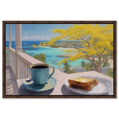 Morning Toast Ocean View Framed Canvas Print Kitchen Wall Art by Art Remedy, Walnut Frame, 24 x 16