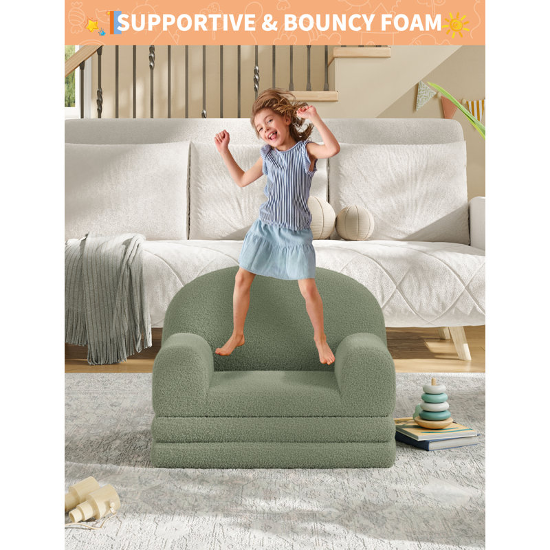 Canapé convertible pour enfants 2 en 1, canapé pour tout-petit pliant, mousse souple, chambre de bébé, vert, Vert