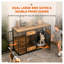 Mobilier de caisse en bois brun antique avec plateau de rangement et bar en métal