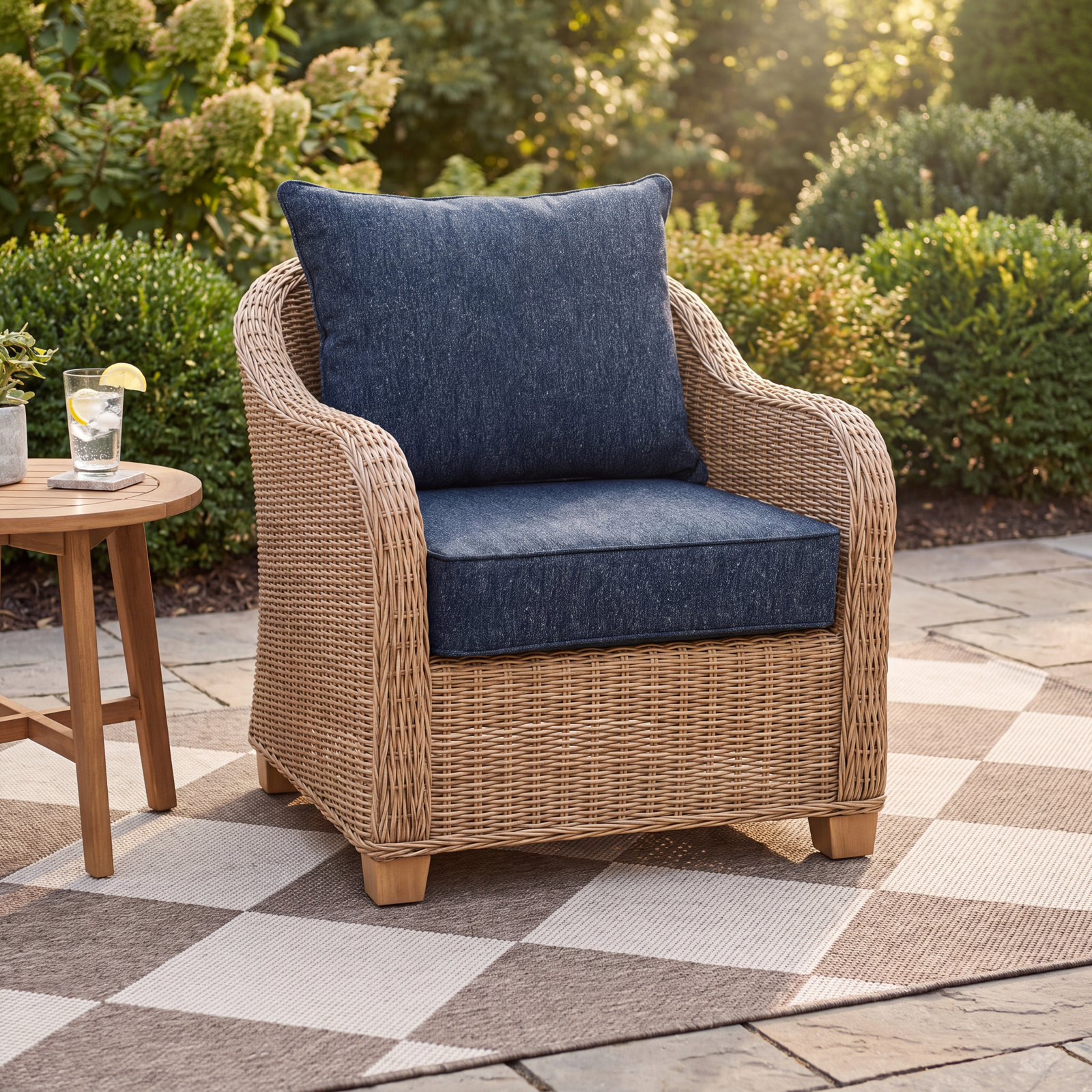 Sunbrella® Seat and Back Cushion, 23" x 25", Improve Indigo Sunbrella®